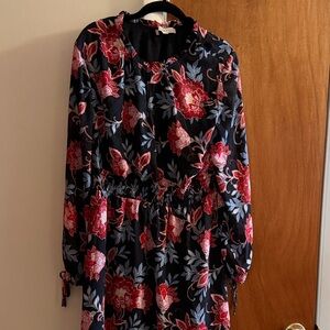 LOFT Black Dress with Red and Blue Floral Design